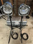 Arri Arrlite 1000 Two Light Set With Case, Stands & Spare Bulbs. Fixed Price $475.00.