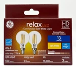 (2 Bulbs) Ge Relax Led G16.5 Light Bulb, 5.5 Watts, 500 Lumens, Soft White. Fixed Price $12.77.