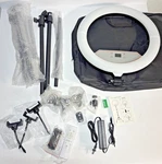 18" Foldable Ring Light With Stand For Iphone, Camera 2USB 38W 6500K Led Display. Fixed Price $44.99.