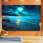 Twinkling Starry Night Sky & Moon Glow Fabric Wall Tapestry - Turquoise Blue. Fixed Price $22.99.