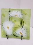L'oiseau De Bois Inc Studio Grwen Glass With Whiteflowers Trinket Dish 6". Fixed Price $18.00.