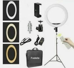 Fodoto 14" Led Bicolor Dimmable Ring Light Kit 7' Stand - Compact Size W/ Remote. Fixed Price $43.95.