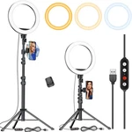 Kaiess 10.2" Selfie Ring Light With 65" Adjustable Tripod Stand & Phone Holder. Fixed Price $34.92.