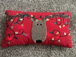 Pier 1 Imports Led Light Up Red Reindeer Pillow Christmas Holiday Decor Poms. Fixed Price $23.00.