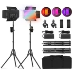 2PACK Rgb Led Video Light 12.6IN Panel With Barn Door Kit, 20W/2500 8500K/14 .... Fixed Price $163.78.