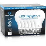 Great Eagle A19 Led Bulbs 75 Watt Equivalent - Listed 6 Pack 5000K Daylight. Fixed Price $24.22.