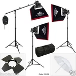 Photography Studio Spot Lighting Boom Stand 3 Softbox Kit. Fixed Price $154.99.