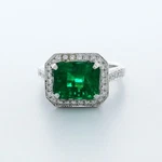 6 1/2CT Green SI1 Emerald Natural Certified Diamonds 18K Halo Sidestone Ring. Fixed Price $43262.10.