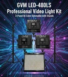 Gvm LED-480LS 3-LIGHT Bi-color Video Lighting Kit W/ Stands + Extras. Fixed Price $399.99.