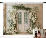 Kate Spring Flowers Photography Backdrops Door Foral White Brick Wall Wedding.... Fixed Price $50.75.