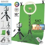 Bower Content Creator Kit 16-INCH Rgb Ring Light 62-INCH Tripod Green Screen. Fixed Price $59.99.