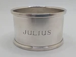 Vintage English Sterling Silver Napkin Ring "julius" Name Engraving, Dated 2000. Fixed Price $124.95.