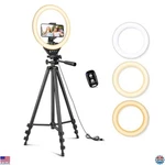 10'' Ring Light With 50'' Tripod, Led Circle & Phone Holder For Streaming. Fixed Price $56.46.