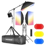 Neewer 3-PACK 2.4G 48W Dimmable Led Head Softbox Stand Filter Lighting Kit. Fixed Price $130.00.